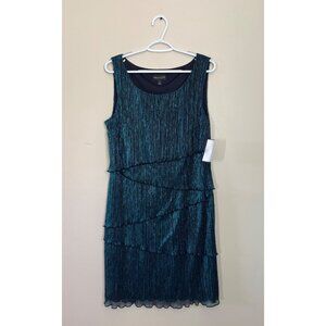 NWT Connected Apparel Womens Size 16 Green Metallic Ruffled Sleeveless Dress